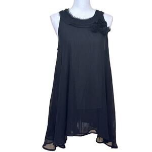 Twelve by Twelve Los Angeles black flowy trapeze minidress, large, fairy grunge